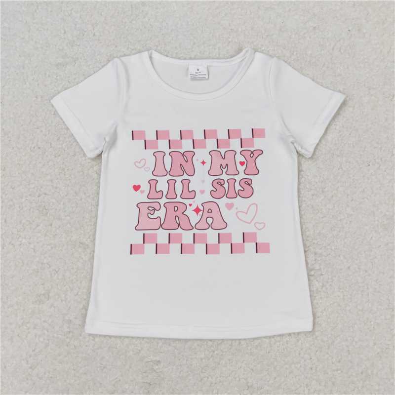 RTS NO MOQ Summer Baby Girls Short Sleeve GT0557 Little Sister Singer Pink Plaid Tee Shirts Tops