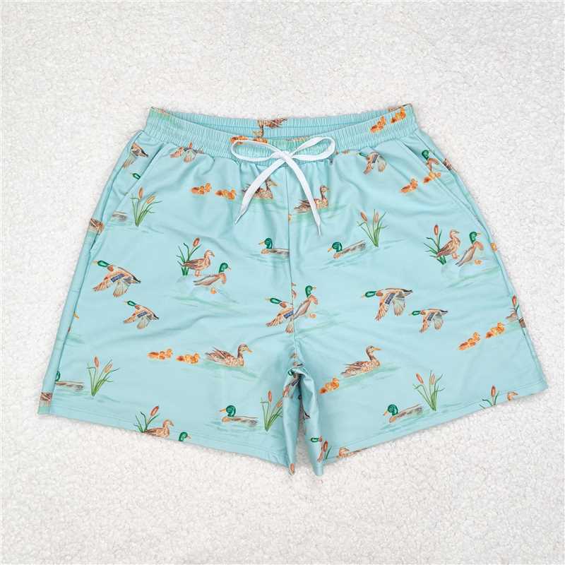 7.4 RTS NO MOQ Adult Man Summer Pants S0428 Green Ducks Bottom Trunk Drawstrings Shorts Swimwear