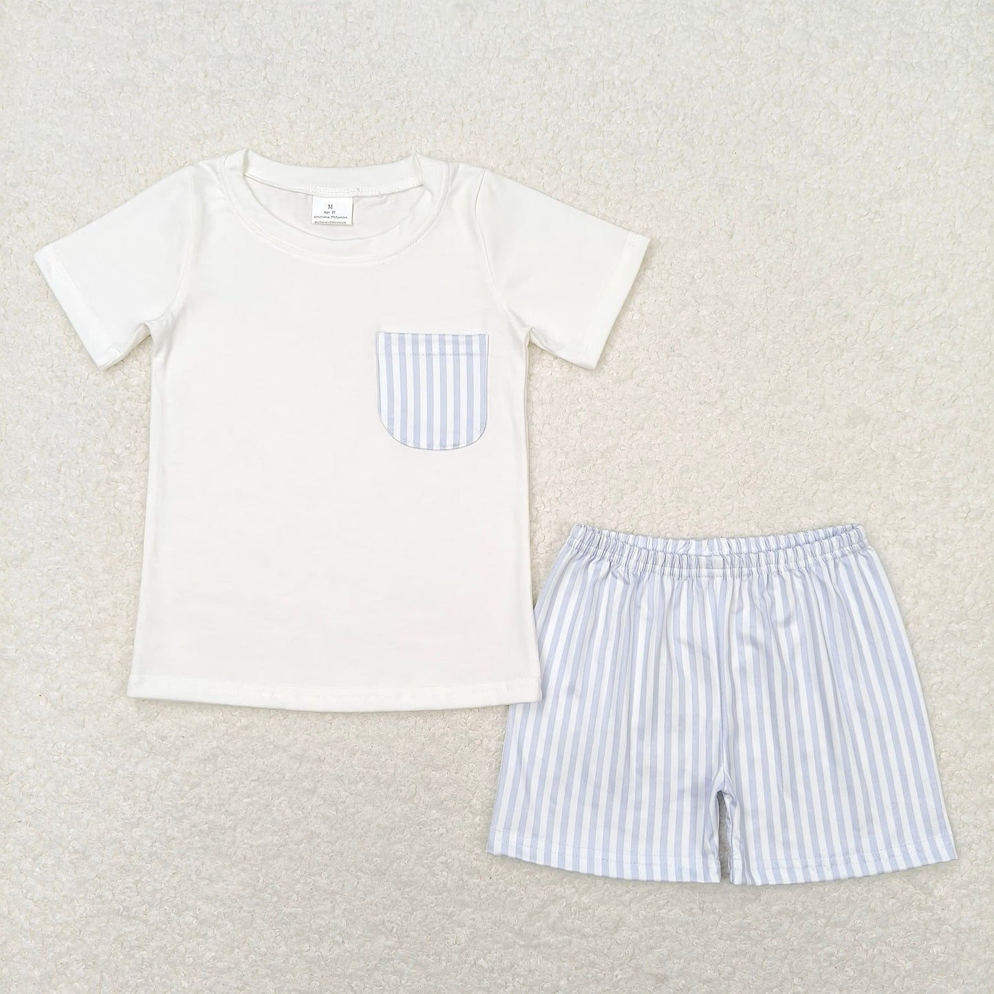 RTS NO MOQ Baby Boys kids Summer Sets BSSO0764 White Shirt Top Stripes Shorts Clothes Sets