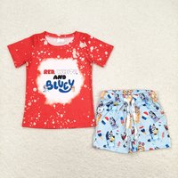 RTS NO MOQ Baby Boys kids Summer Sets BSSO0516 4th Of July Red Dog Shirts Shorts Clothes Sets