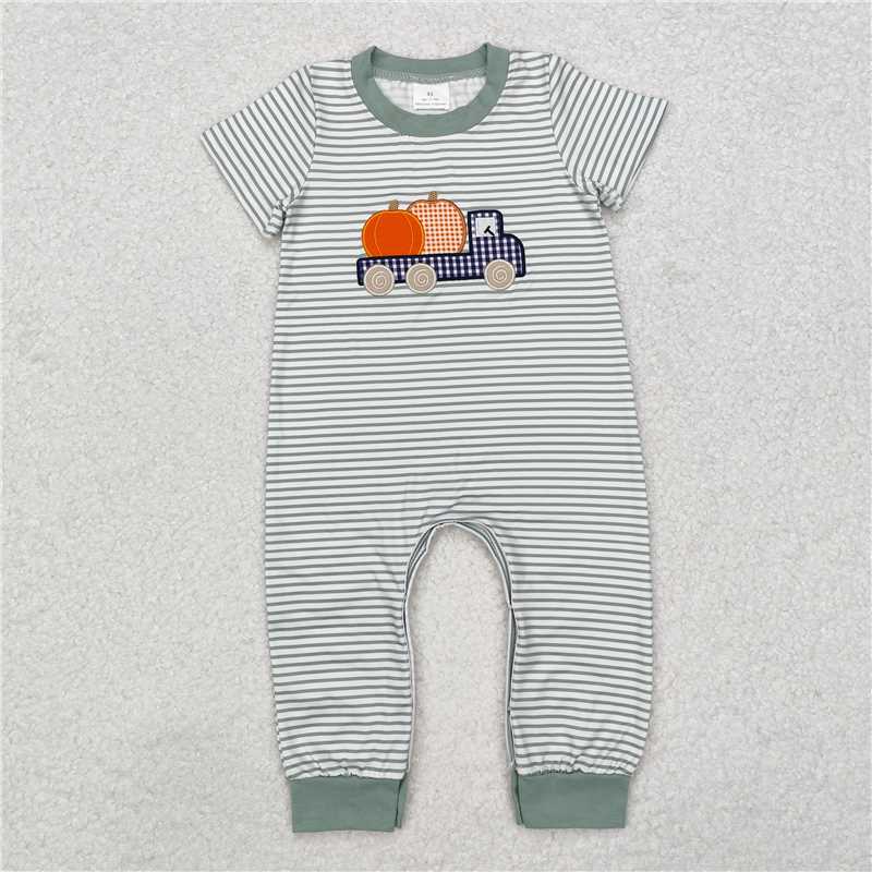 RTS NO MOQ Baby Boys Summer Bodysuit SR1958 Pumpkin Truck Short Sleeve Rompers