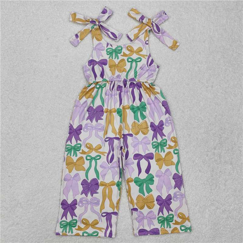 RTS NO MOQ Summer Baby Girls Bodysuit SR2522 Mardi Gras Cute Bows Straps Pants Jumpsuits