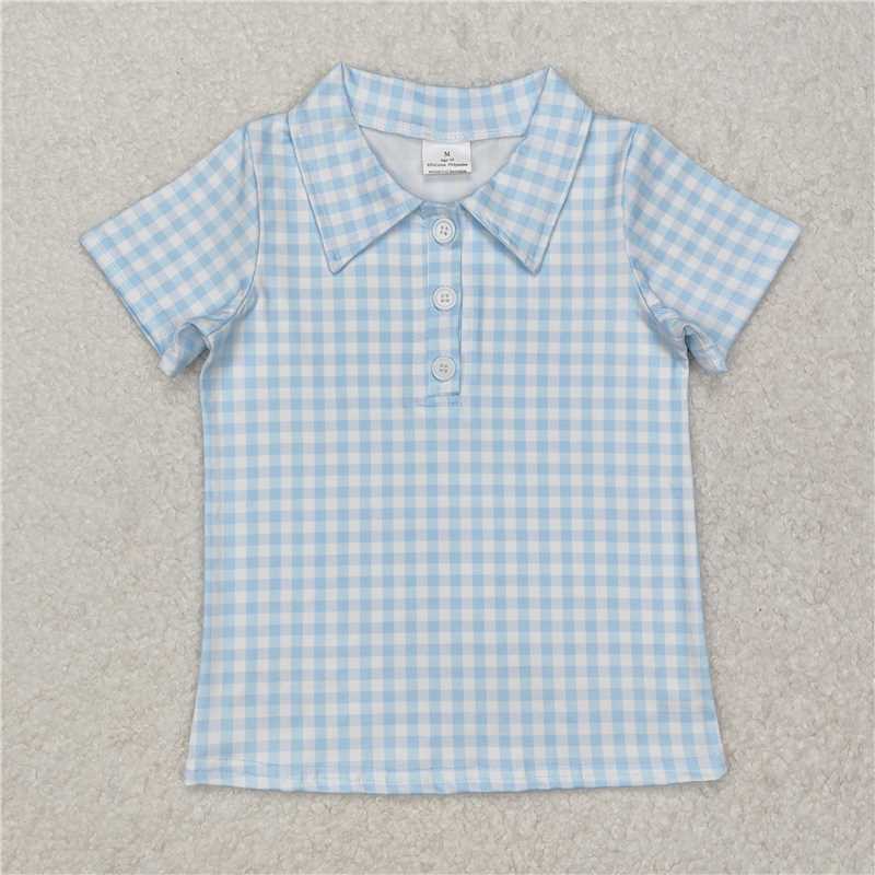 RTS NO MOQ Summer Baby Boys Shirt BT1125 Blue Checkered Buttons Shirts Tops