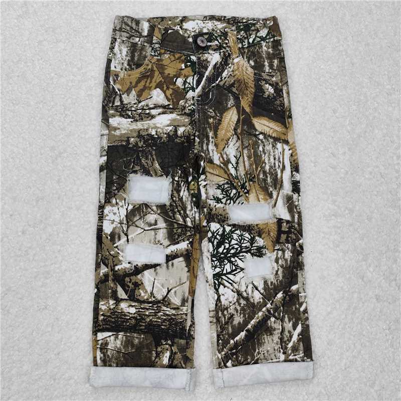 RTS NO MOQ Baby girls pants P0410 Camouflage Real Tree Distressed Denim Pants