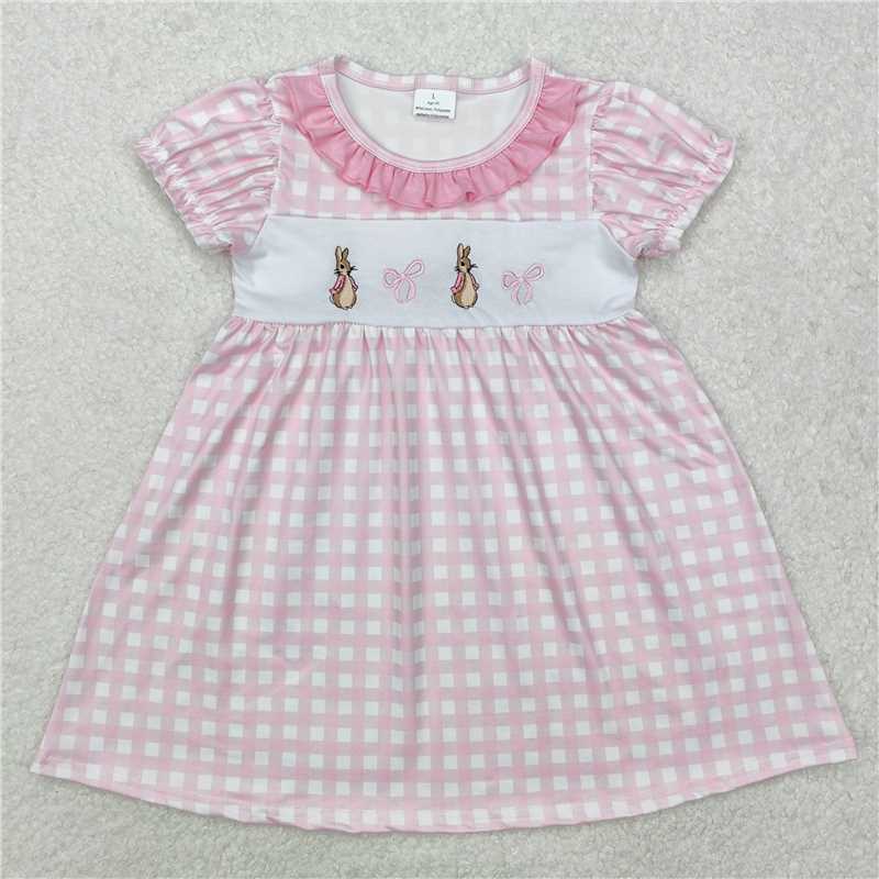 7.9 RTS NO MOQ Summer Baby Girls Dresses GSD1583 Pink Easter Rabbit Bows Knee Length Dresses