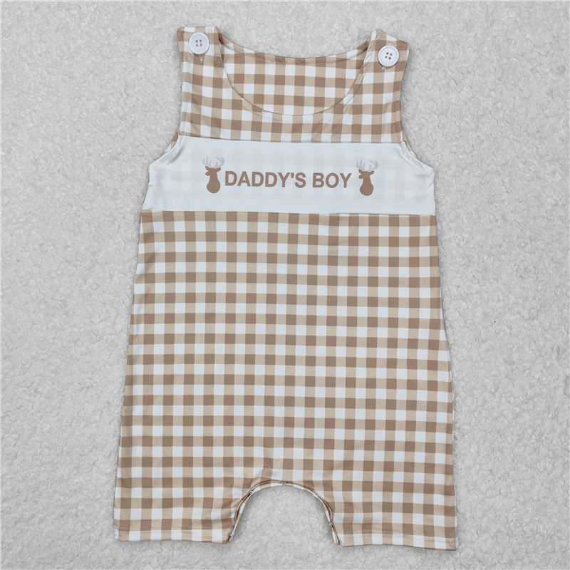 RTS NO MOQ Baby Boys Summer Bodysuit SR2299 Daddy's Boy Sleeveless Deers Checkered Rompers