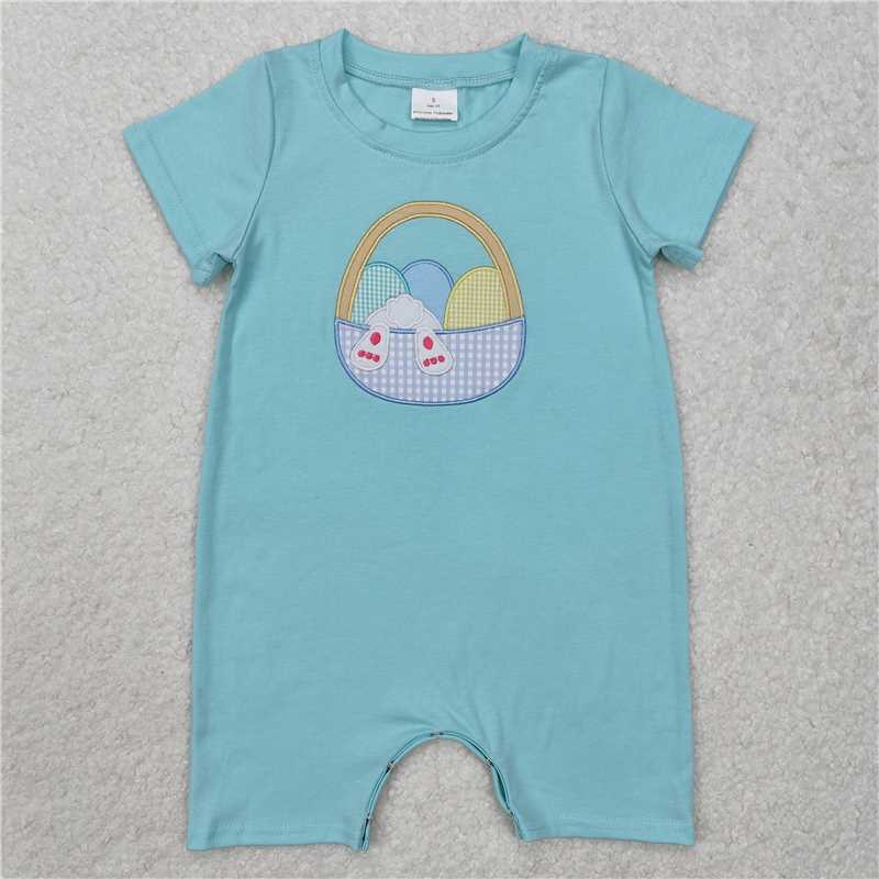 RTS NO MOQ Baby Boys Summer Bodysuit SR2293 Easter Eggs Basket Short Sleeve Rompers