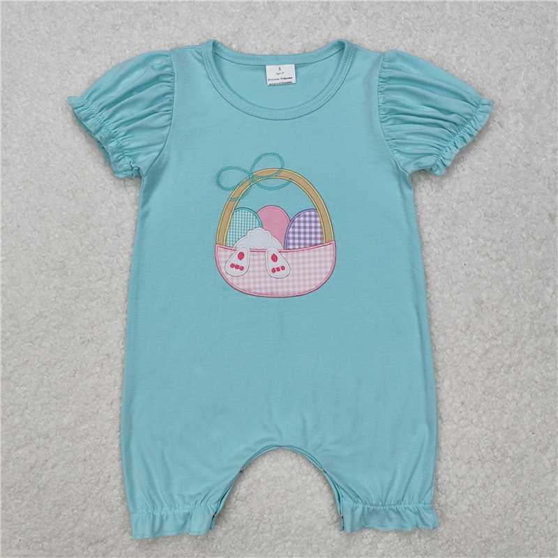 7.11 RTS NO MOQ Summer Baby Girls Bodysuit SR2292 Short Sleeve Easter Eggs Basket Rompers