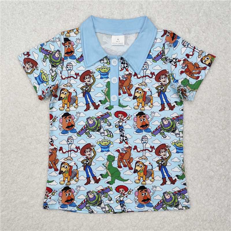 RTS NO MOQ Summer Baby Boys Shirt BT1158 Blue Short Sleeve Polo Shirts Tops