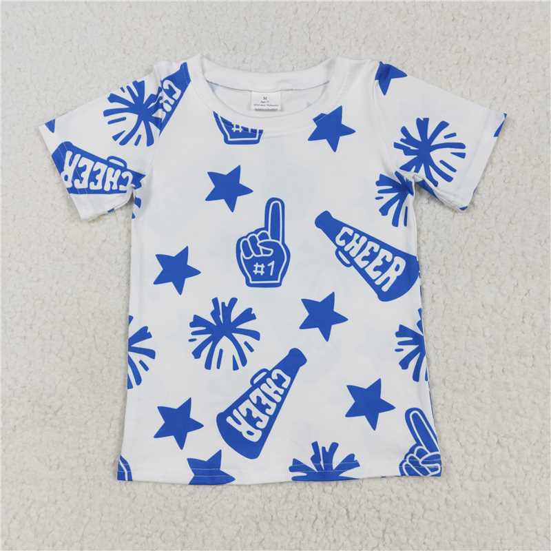 RTS NO MOQ Summer Baby Girls Short Sleeve GT0941 Cheer Blue Team Pullovers Tee Shirts Tops