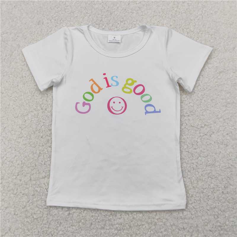 RTS NO MOQ Summer Baby Girls Short Sleeve GT0958 Short Sleeves GOD IS GOOD Shirts Tops