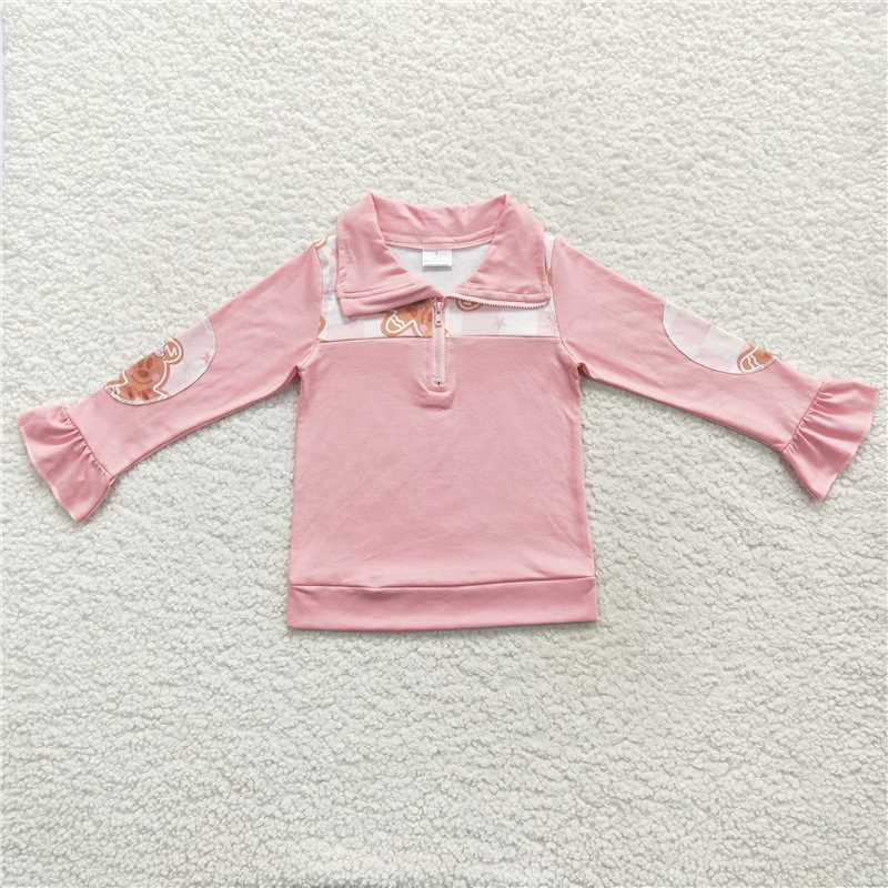 7.8 RTS NO MOQ Baby Girls Long Sleeve GT0218 Christmas Gingerbread Long Sleeve Shirts Pullover Tops
