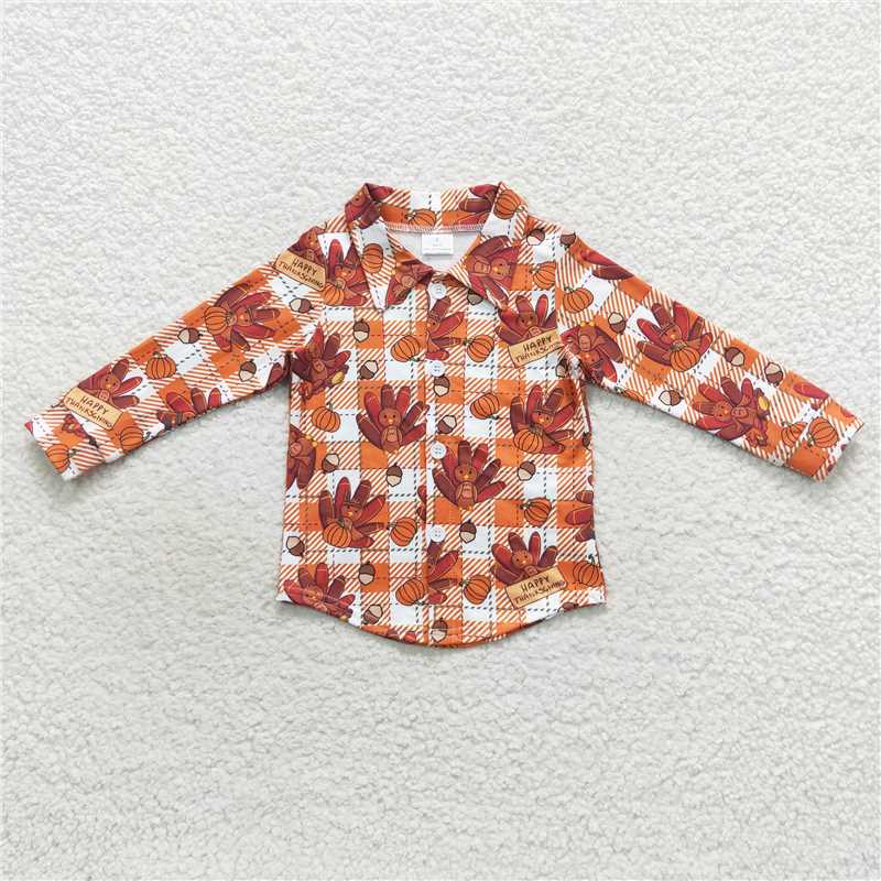 7.10 RTS NO MOQ Baby Boys Long Sleeve BT0255 Thanksgiving Turkey Long Sleeve Shirts Pullover Tops