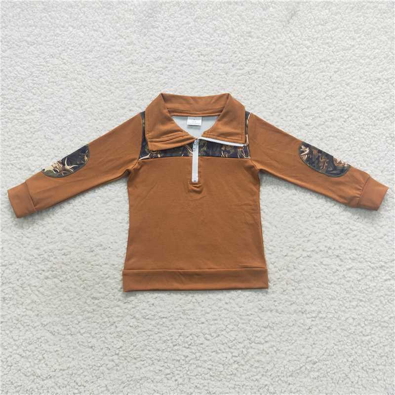 7.10 RTS NO MOQ Baby Boys Long Sleeve BT0305 Hunting Camo Deer Long Sleeve Elbow Pullover Tee Shirt TopS