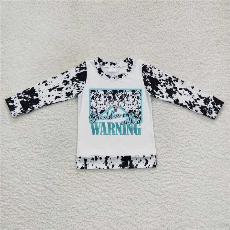 5.22 RTS NO MOQ Baby Girls Long Sleeve GT0294 Western Cow Print Long Sleeve Tee Shirt Tops