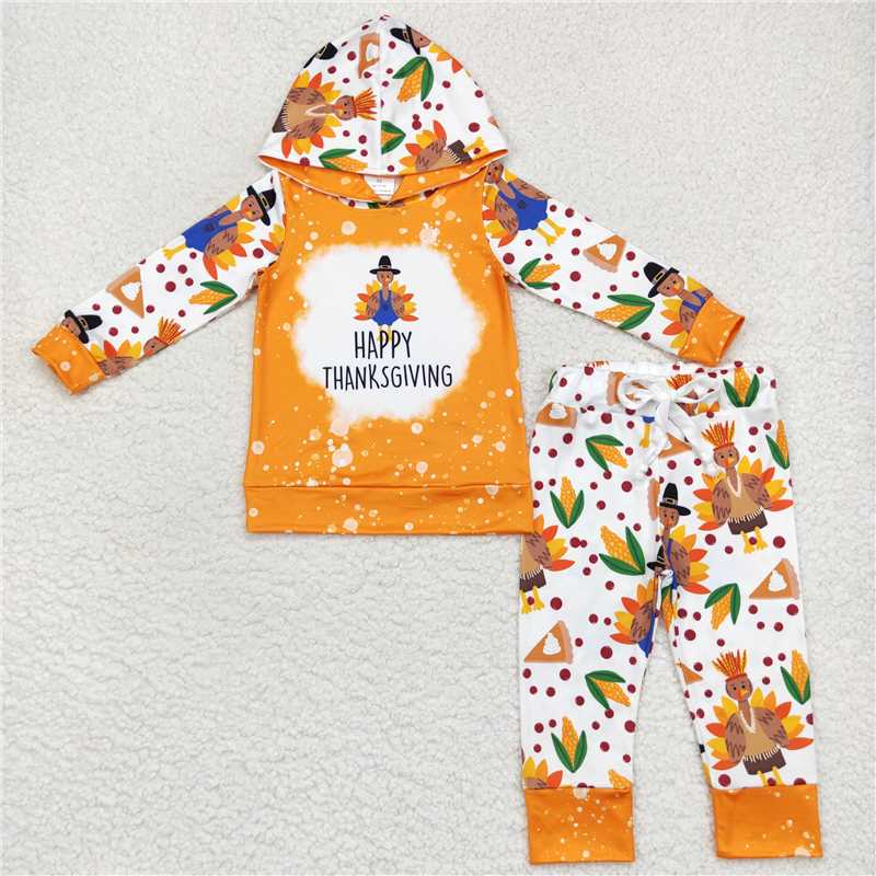 5.26 RTS NO MOQ Baby Boys Sets BLP0222 Thanksgiving Turkey Hoodie Top Pants Clothes Sets