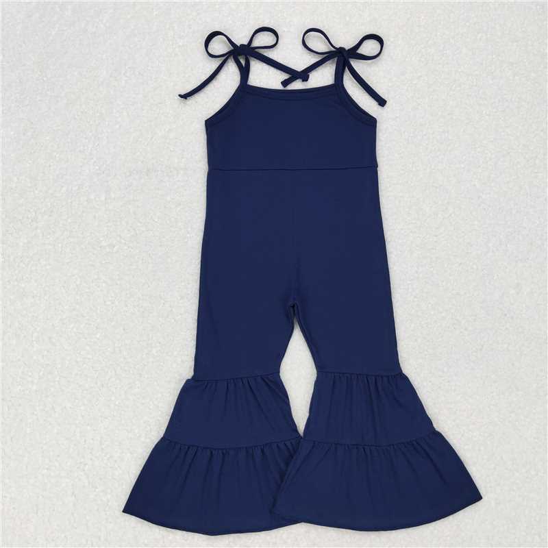 RTS NO MOQ Summer Baby Girls Bodysuit SR0449 Sleeveless Navy Straps Bell Bottom Jumpsuits