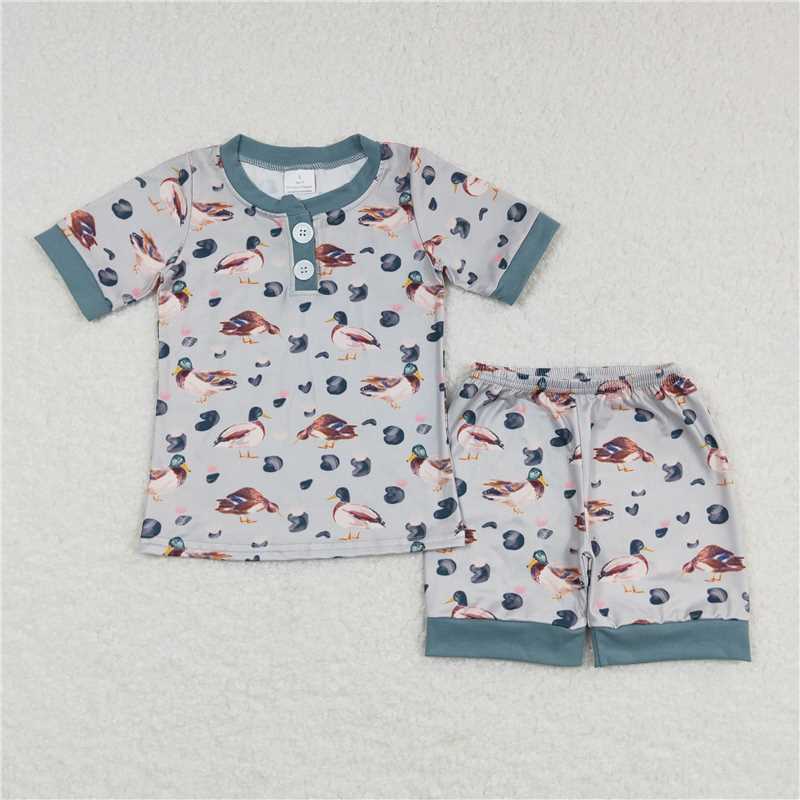 RTS NO MOQ Baby Boys kids Summer Sets BSSO0282 Duck Hunting Short Sleeve Tops Shorts Pajamas Sets