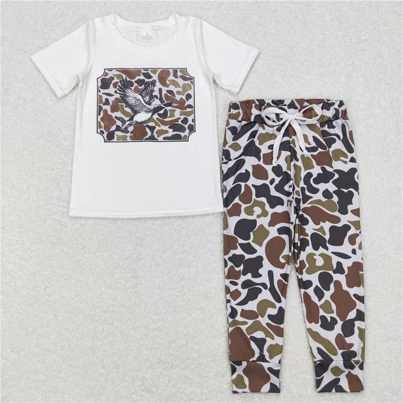 7.3 RTS NO MOQ Baby Boys Summer Sets BSPO0199 Camo Duck Shirt Jogger Pants Clothes Sets