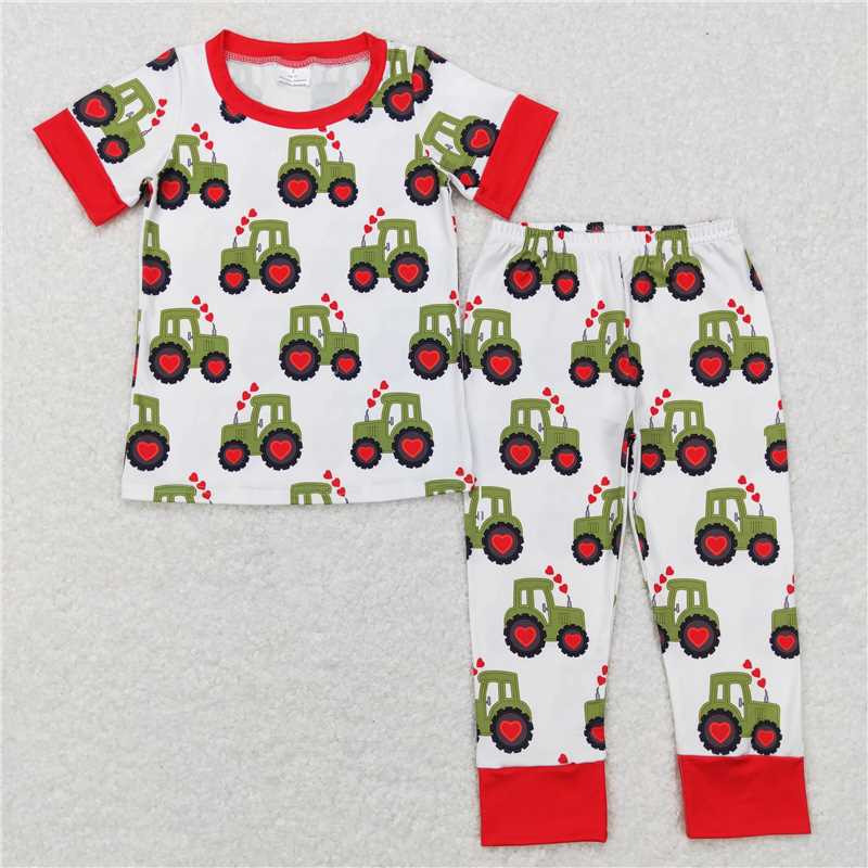 7.3 RTS NO MOQ Baby Boys Summer Sets BSPO0200 Valentines Hearts Tractors Shirt Pants Pajamas Clothes Sets