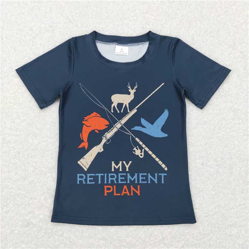 7.17 RTS NO MOQ Summer Baby Boys Shirt BT0416 Plan Navy Hunting Short Sleeve Tee Shirts Tops