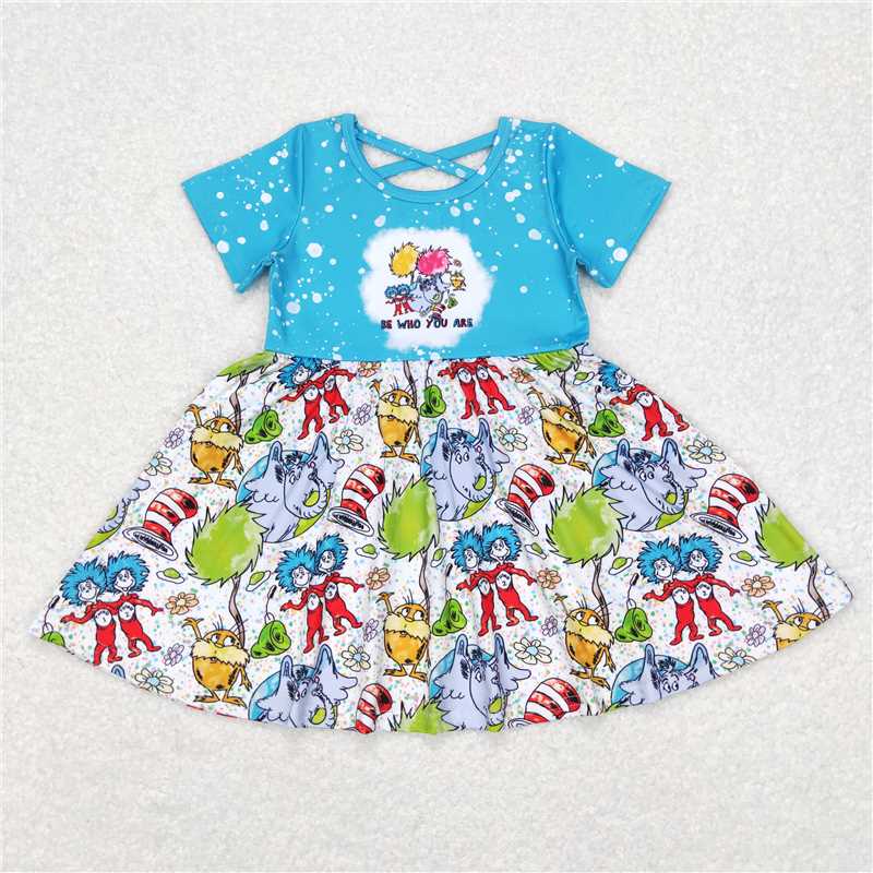 8.2 RTS NO MOQ Summer Baby Girls Dresses GSD0495 Dr Reading Short Sleeve Knee Length Dresses