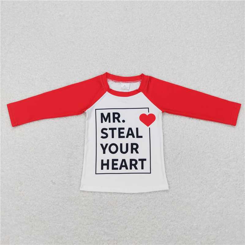 5.20 RTS NO MOQ Baby Boys Long Sleeve BT0441 Valentines Long Sleeve Red Hearts Raglan Shirts Tops