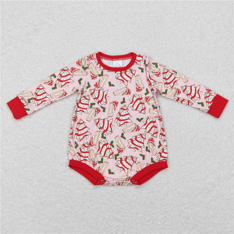 7.28 RTS NO MOQ Baby Girls Bodysuit LR0284 Christmas Tree Cake Pink Red Rompers