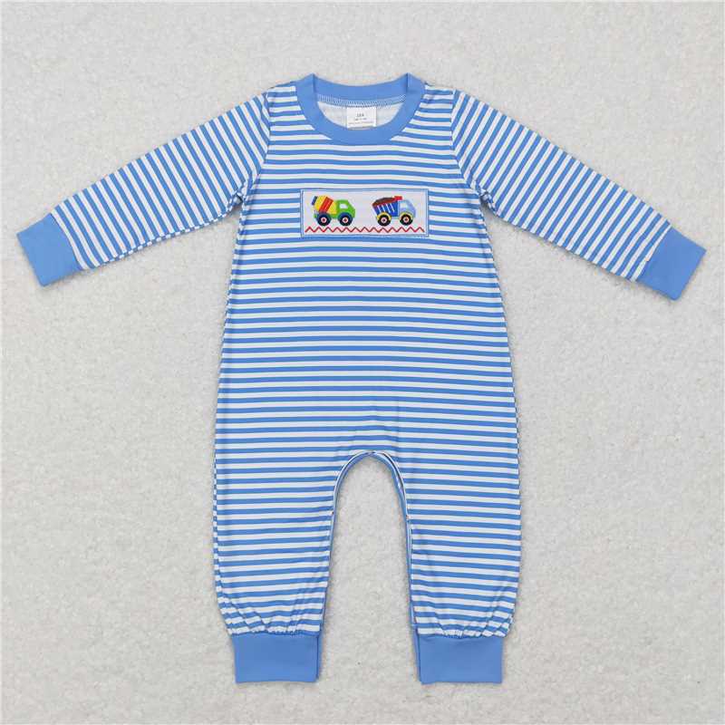 7.7 RTS NO MOQ Baby Boys Bodysuit LR0750 Construction Stripe Long Sleeve Rompers