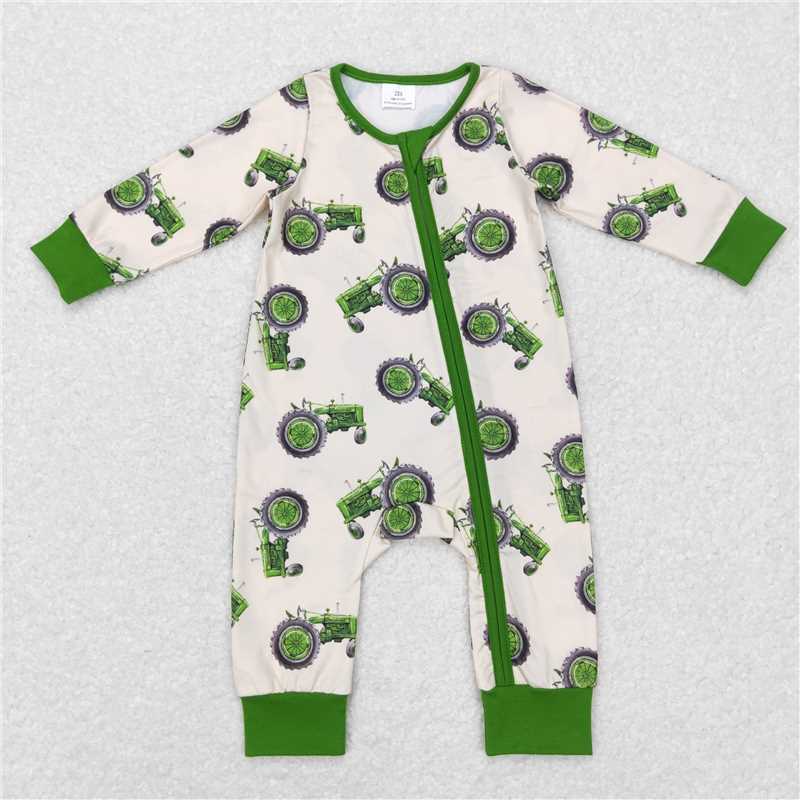 7.7 RTS NO MOQ Baby Boys Bodysuit LR0717 Tractor Zip Long Sleeve Rompers