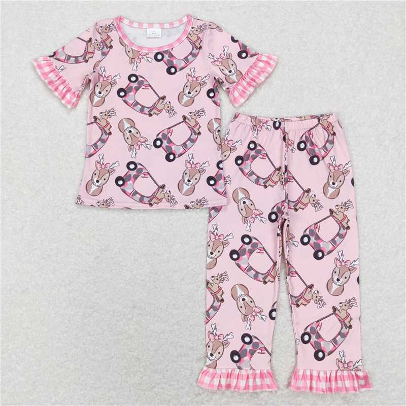7.14 RTS NO MOQ Baby Girls Summer Kids Sets GSPO1100 Pink Camo Deer Truck Tops Pants Pajamas Outfits Clothes Sets