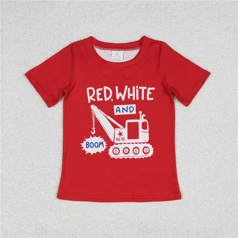 RTS NO MOQ Summer Baby Boys Shirt BT0652 Red 4th Of July Truck Short Sleeve Tee Shirts Tops