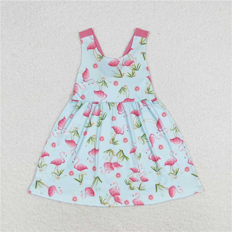 7.30 RTS NO MOQ Summer Baby Girls Dresses GSD0693 Flamgo Sleeveless Bows Summer Knee Length Dresses