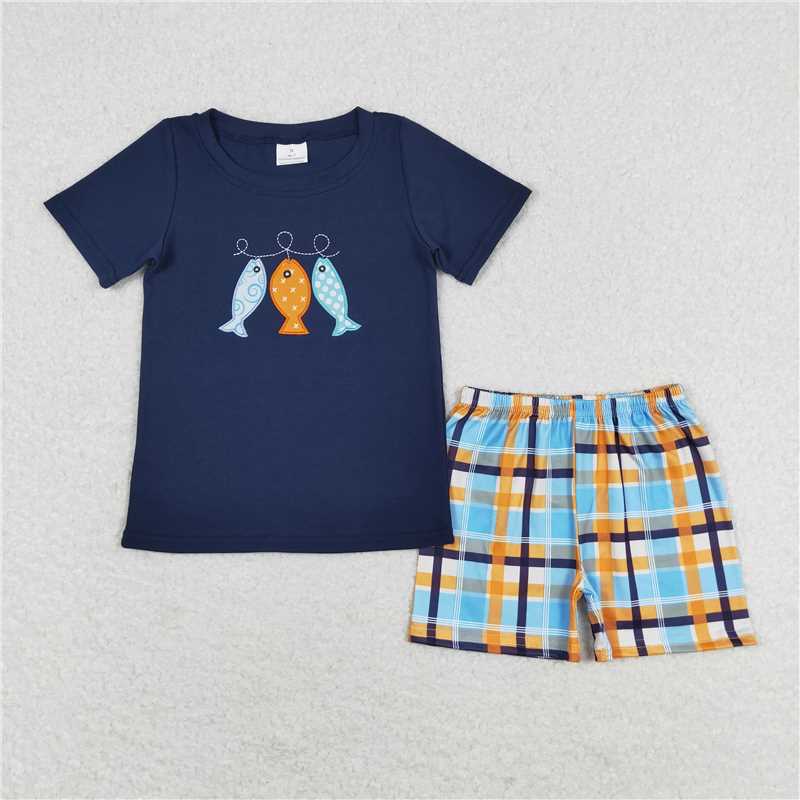 RTS NO MOQ Baby Boys kids Summer Sets BSSO0465 Fishes Shirts Shorts Summer Clothes Sets