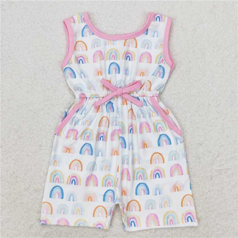 RTS NO MOQ Summer Baby Girls Bodysuit SR1600 Colorful Rainbow Pockets Jumpsuits