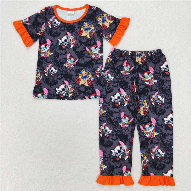 RTS NO MOQ Baby Girls Summer Kids Sets GSPO1580 Halloween Mouse Ruffle Tops Pants Pajamas Clothes Sets