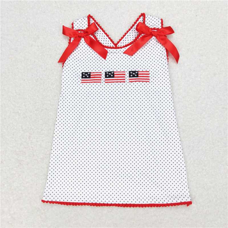 RTS NO MOQ Summer Baby Girls Short Sleeve GT0599 Flag Embroidery 4th Of July Sleeveless Tee Shirts
