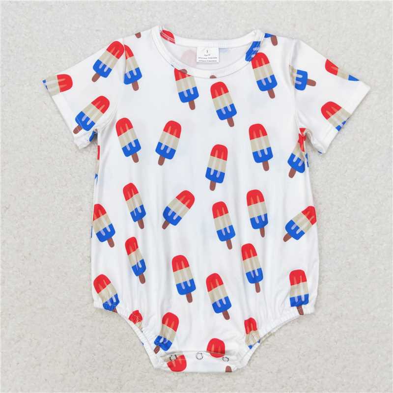 6.6 RTS NO MOQ Baby Boys Summer Bodysuit SR1736 Popsicle Short Sleeve White Rompers
