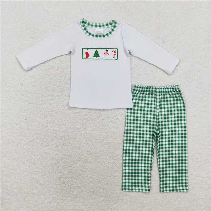 6.26 RTS NO MOQ Baby Boys Sets BLP0603 Christmas Snowman Top Checkered Pants Clothes Sets