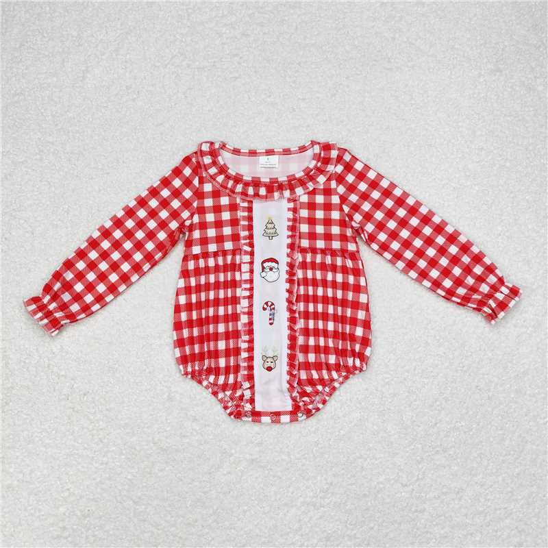 5.19 RTS NO MOQ Baby Girls Bodysuit LR1302 Christmas Santa Tree Long Sleeve Rompers