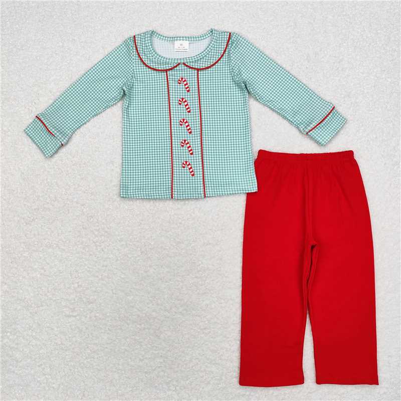 5.28 RTS NO MOQ Baby Boys Sets BLP0752 Christmas Candy Cane Shirt Pants Clothes Sets