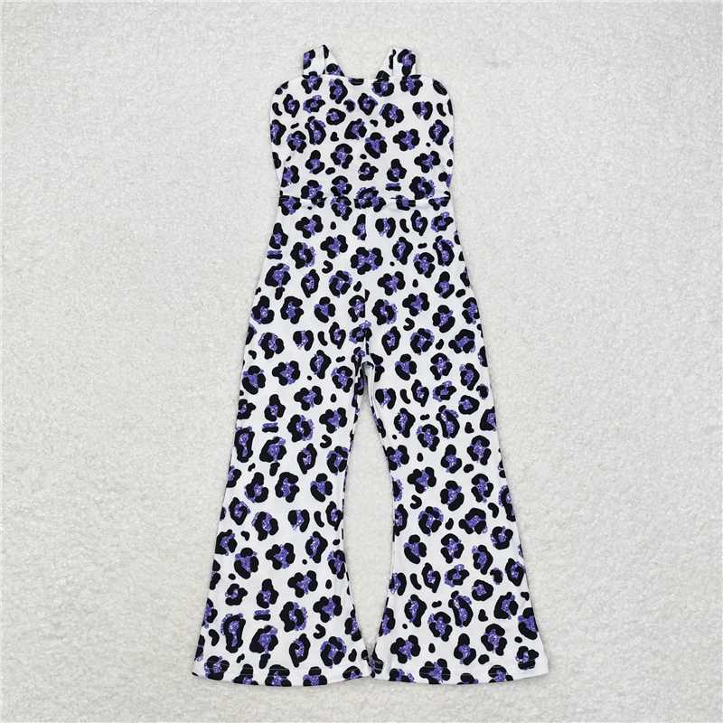 RTS NO MOQ Summer Baby Girls Bodysuit SR1932 Purple Leopard Straps Jumpsuits
