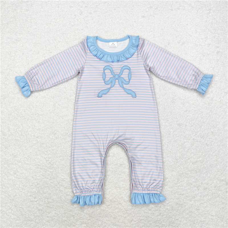 5.19 RTS NO MOQ Baby Girls Bodysuit LR1378 Pink Stripes Big Bow Long Sleeve Rompers