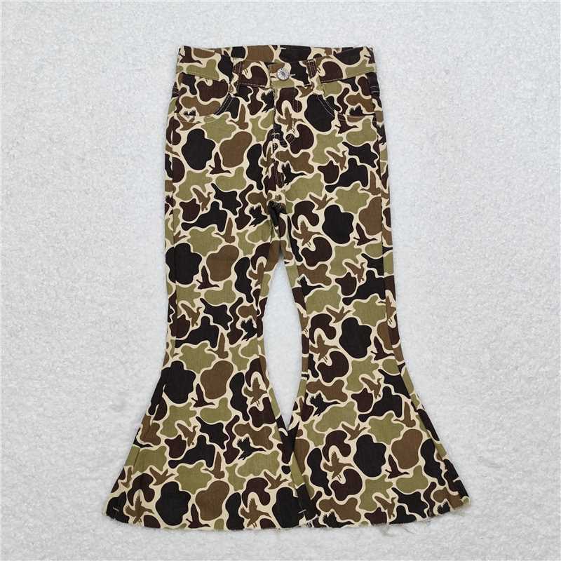 RTS NO MOQ Baby Girls Pants P0529 Camo Duck Fall Bell Flare Jeans