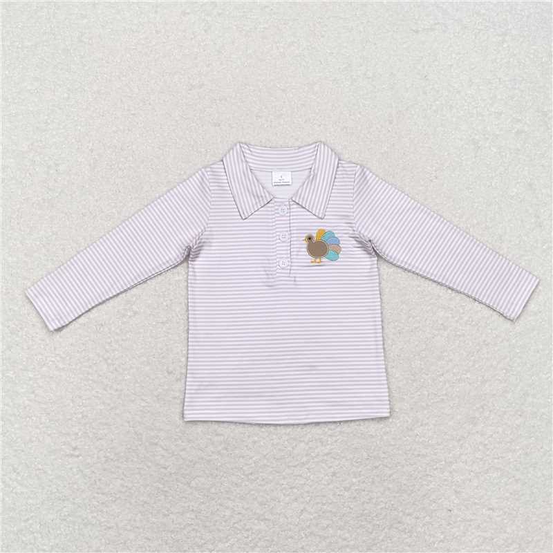 RTS NO MOQ Baby Boys Long Sleeve BT0807 Khaki Turkey Thanksgiving Tee Shirts Tops