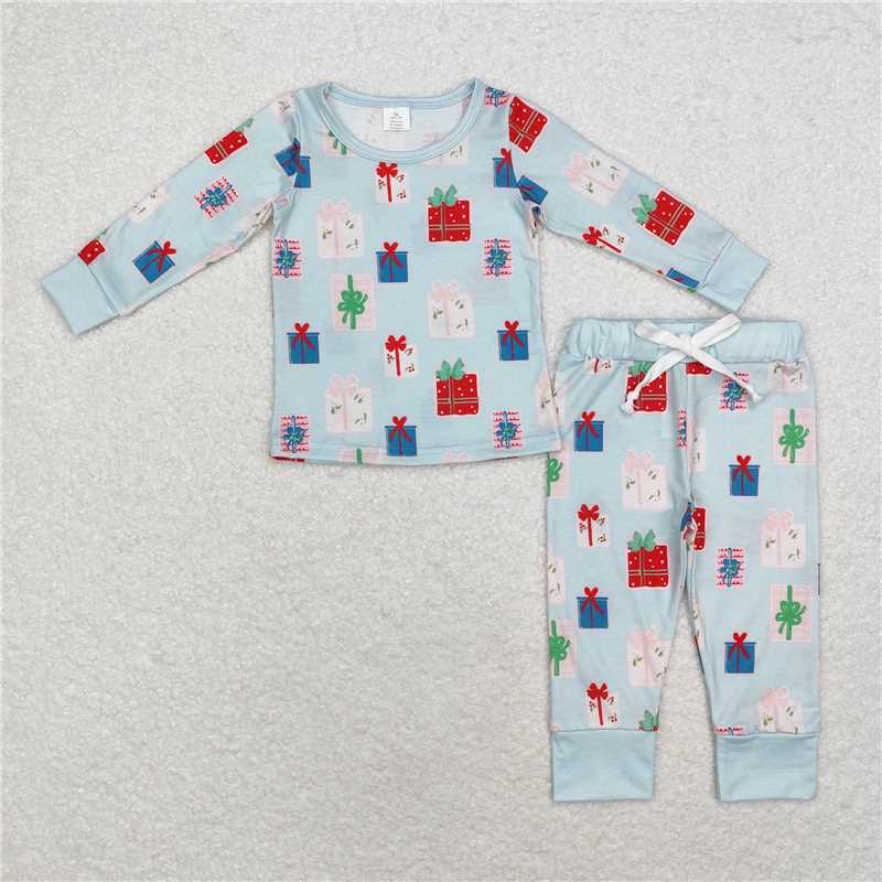 5.28 RTS NO MOQ Baby Boys Sets BLP0716 Blue Gifts Christmas Bamboo Pajamas Clothes Sets