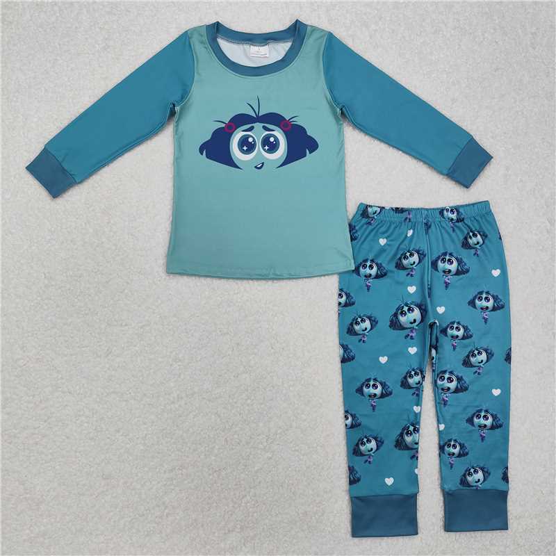 RTS NO MOQ Baby Girls Long Sleeve Outfits GLP2241 Outside Blue Long sleeves Top Pants Pajamas Clothes Sets