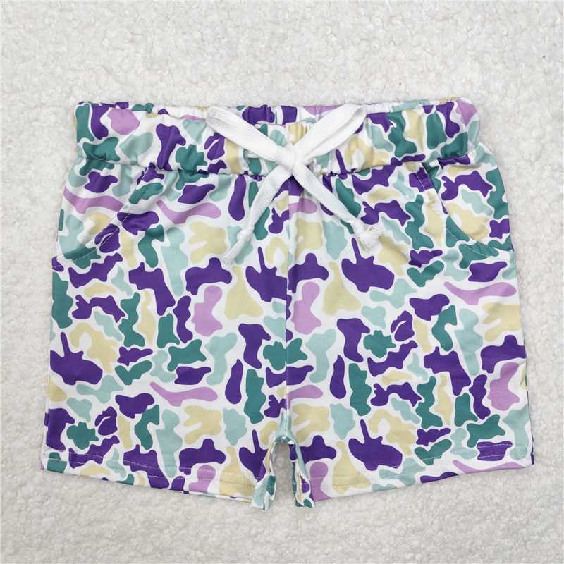 RTS NO MOQ Baby Boys Summer pants SS0433 Mardi Gras Purple yellow green Camo Shorts Bottoms