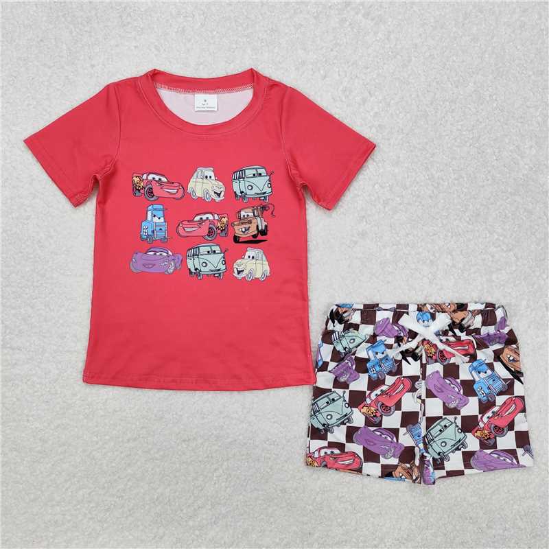 RTS NO MOQ Baby Boys kids Summer sets BSSO1159 Red short-sleeved plaid shorts suit