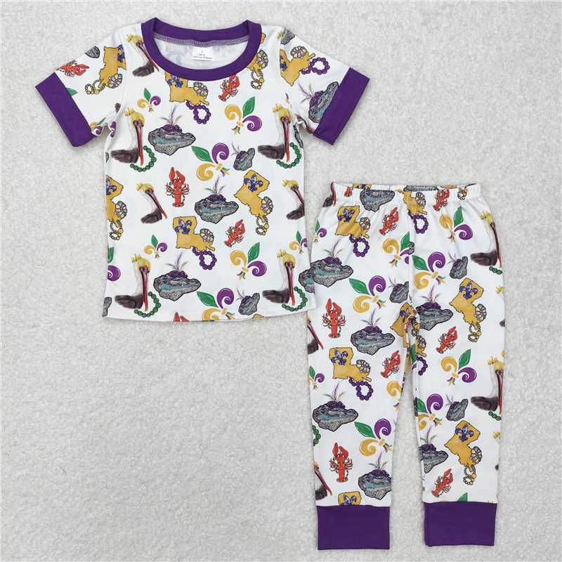 RTS NO MOQ Baby Boys Summer Sets BSPO0546 Mardi Gras Bird Shirt Pants Pajamas Clothes Sets